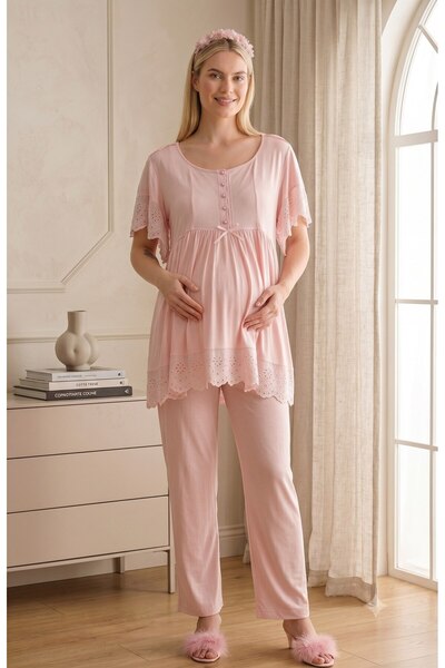 Lohussa New Season Pink Scallop Linen Detailed Special Design 100% Cotton Sum...