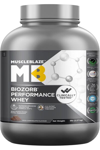 MuscleBlaze Biozorb Performance Whey Protein (Rich Chocolate, 5lbs / 2.27kg) ...