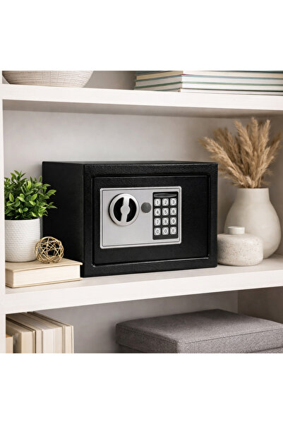 Vivendo Метален стоманен сейф с електронна ключалка и ключ, 23 x 17 x 17 см