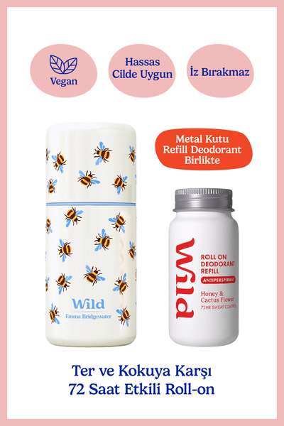 WILD Antiperspirant Emma Bridgewater Bee Roll-On Case + Honey & Cactus Refill...