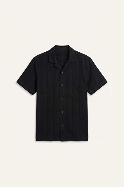 DeFacto Regular Fit Apaş Collar Cotton Short Sleeve Black Shirt G5855Ax26Sm