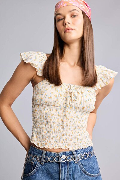 DeFacto Fitted Floral Textured Sleeveless Blouse F6404Ax26Sm