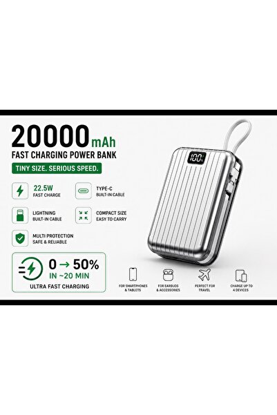 GALORWAY Powerbank compact 20.000 mAh , cabluri integrate Type-C & Lightning,...