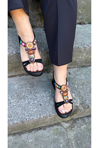DERİ KABUSU Colored stone women's sandal