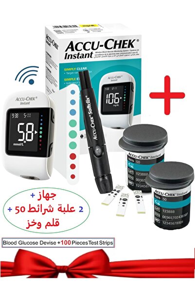 Accu Chek Wireless blood glucose meter and lancing pen + 2 boxes of 50 test s...