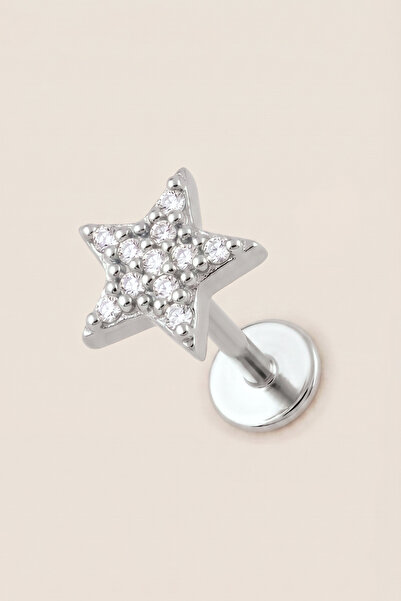Hetra Gümüş Renkli Cerrahi Çelik Yıldız Figürlü Flatback Piercing - Helix, Co...