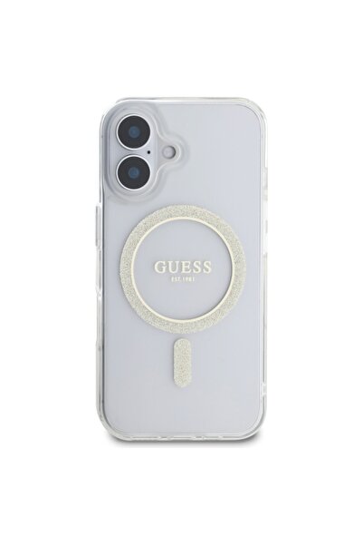 Guess IML Glitter Circle MagSafe Case for iPhone 16 Plus, Transparent