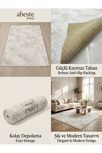 Ossa Home Kaymaz Jel Taban Halı Yıkanabilir Modern Salon Oturma Odası Halısı Leke Tutmaz Antialerjik
