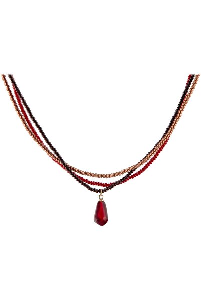 MINZA Mesgoon Women's Necklace, 18K Gold, Beaded Pendant Necklace, with Czech...