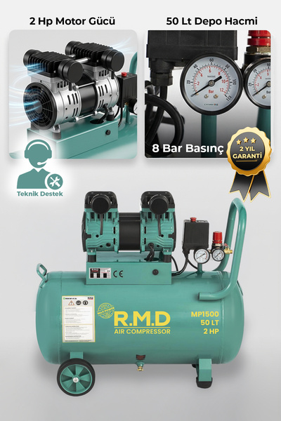 R.M.D Kompresör 50 lt Yüksek Emişli Yağsız Teknoloji Hava Kompresörü - I MP1500