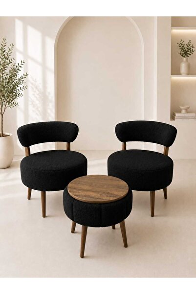 Yuems home LARA İKİLİ BERJER SEHPA SETİ (SİYAH)