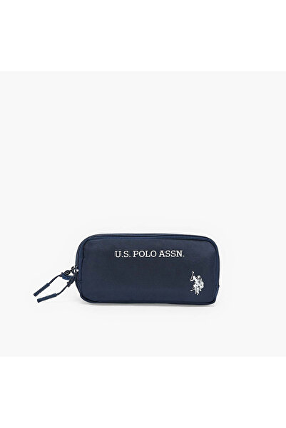 U.S. Polo Assn. يو إس بولو أس إن. حقيبة أقلام مطبوعة بالشعار مع قسمين