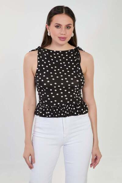 BARRELS AND OIL Women's Polka Dot Ruffle Sleeveless Bodysuit - Black