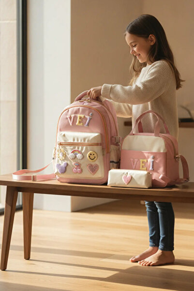 WANDER BAG Girl's 3-Piece School Bag Set with Lunch Box and Pen Holder, Prima...