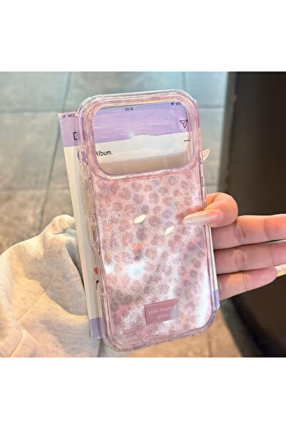 MustCase iPhone 17 Pro Max Uyumlu Pembe Leopar Desenli Şeffaf Simli Telefon Kılıfı Şık ve Koruyucu Tasarım