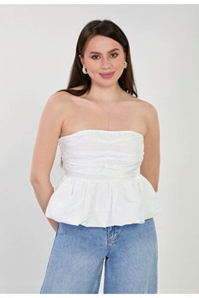 BARRELS AND OIL Women's Strapless Balloon Blouse - White