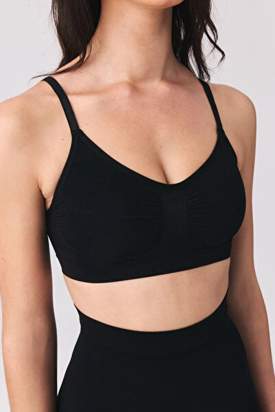 VIGORV Black Seamless Corset Bralet Bra - Gathering and Supporting Stretchabl...