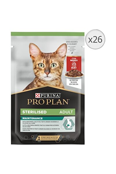 Pro Plan ®   STERILIZED MAINTENANCE Adult, cu carne de vită în sos, hrană umedă pentru pisici, 26 x 85 g