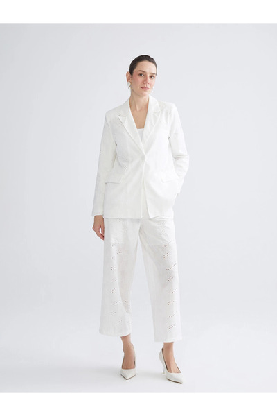LC Waikiki White Brode Women's Blazer Jacket