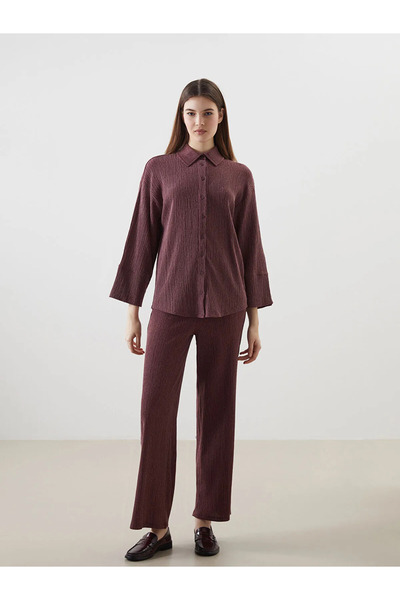 LC Waikiki Pink Standard Fit Textured Wide Leg Women's Trousers