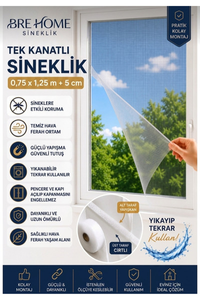 BRE HOME Plasă de protecție pentru fereastră cu velcro practică, 0,75x1,25 m,...