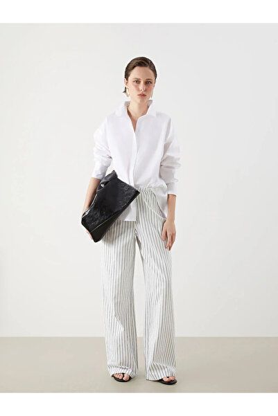 LC Waikiki White Wideleg Striped Women's Jean Trousers