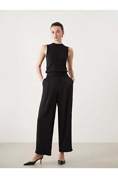 LC Waikiki Black Elastic Waist Wide Leg Women's Trousers