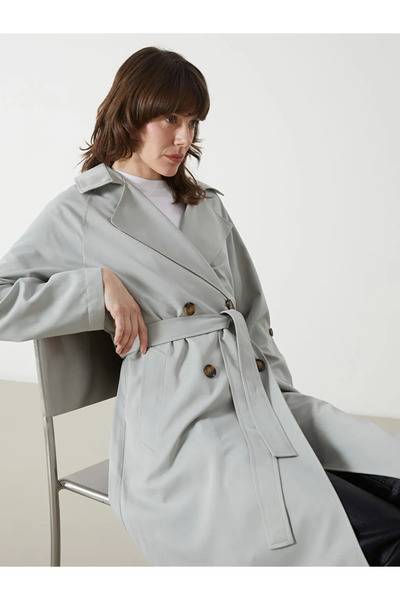 LC Waikiki Gray Jacket Collar Women's Trench Coat