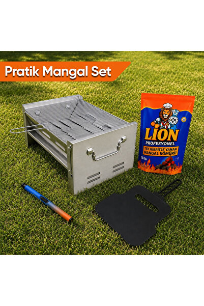 SAVEX Pratik Mangal Set - Katlanabilir Mangal - Kömür - Çakmak - Yelpaze
