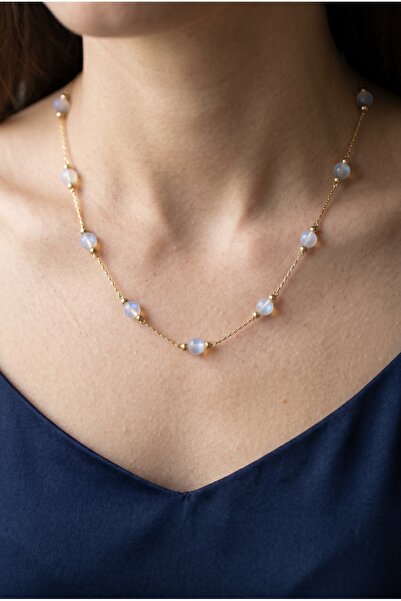 Mijja Moonstone Natural Stone, Gold Color Lacquer Coating, Anti-Tarnish, Rust...