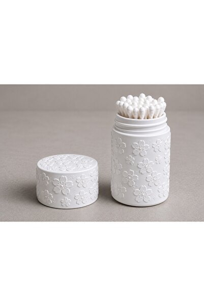 HobbyFabDesign Çiçek Desenli Pamuklu Çubuk ve Aksesuar Saklama Kabı - Q-Tip S...