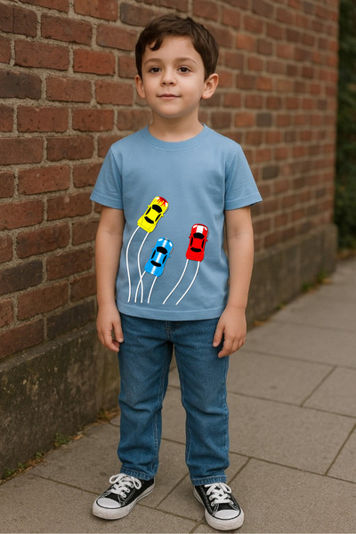 Windy Island Tricou cu mânecă scurtă pentru băieți, cu imprimeu „Cars”, 100% ...