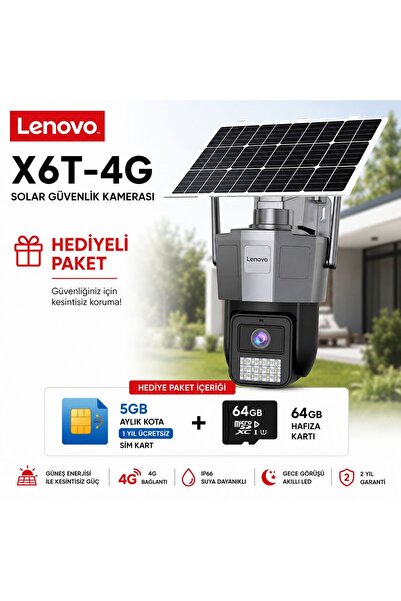 LENOVO X6T-4G 4G Solar Güvenlik Kamerası + 1 Yıl 5GB SIM + 64GB Hafıza Kartı ...