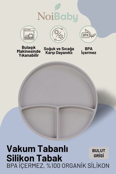 NoiBaby Vakum Tabanlı Silikon Tabak - Gri