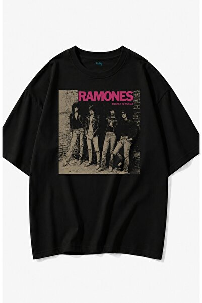 Fuddy Moda Μπλουζάκι Unisex με στάμπα Ramones Rocket To Russia, Υπερμεγέθη μπ...