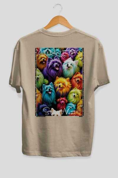 Ankhises Μπλουζάκι  "For Dog Lovers " με στάμπα 7 σκυλιών στην πλάτη, Μπεζ Ov...