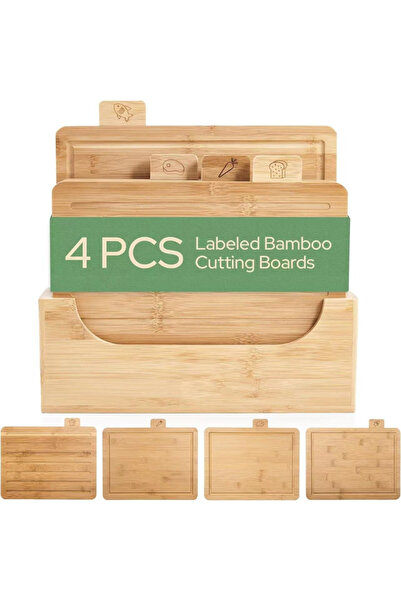 FLYPRO 4 Pack Wood Cutting Board Set with Holder, Wooden Chopping Board Set w...