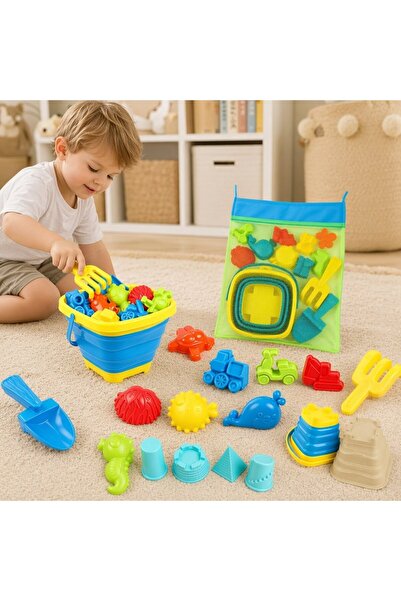 Generic 18 Piece Plastic Beach Sand Play Set Foldable Bucket Molds Outdoor Tr...
