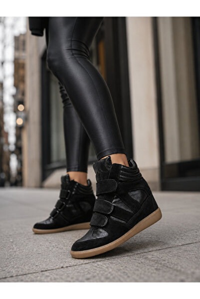 LitaLife Hakiki Deri Gizli Ökçe Süet Kadın Sneakers Bot Ayakkabı