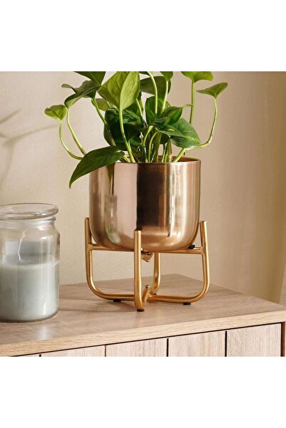 PAN HOME وعاء زرع معدني من إيدا مع حامل 13x13x14.5 سم - ذهبي
