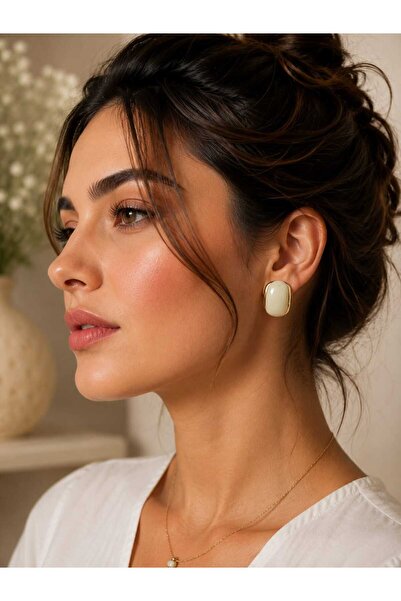 EL YAPIMI Gold Framed Women's Earrings with Stone Detail
