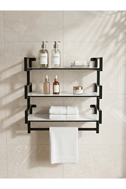 BRTWOODS Havluluklu 3 Katlı Metal Banyo Rafı Duvara Monte Şampuanlık Organize...