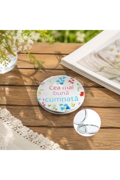 idei Oglindă Portabilă Rotundă Dublă Față Cadou pentru Cumnată, Imprimare Flo...