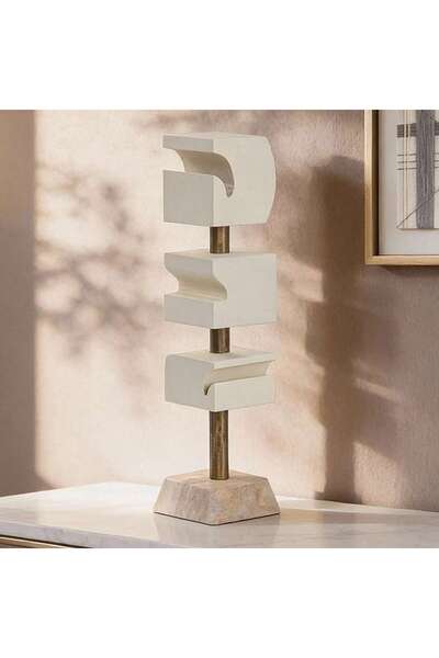 PAN HOME Rhys Metal Marble Abstract Block Sculpture 15x15x61cm - White