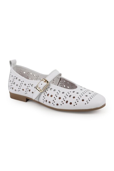 Libero Women's Ballet Flats Laser Cut Perforated Antique Look Single Strap Bu...
