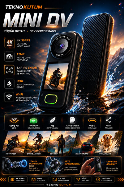 TEKNOKUTUM 4K Mini WIFI Aksiyon Kamera