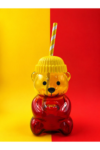 Fhilli Barista Fan Premium Glass Cold Drink Cup Cute Teddy Bear Cup 550 ml