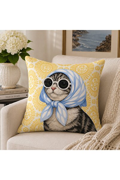 Piloji غطاء وسادة على شكل قطة مع نظارات مقاس 43x43 سم لديكور غرفة المعيشة وغر...