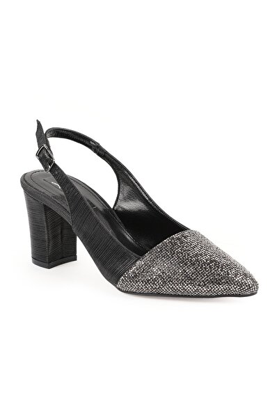 Libero Women's Silvery Heeled Shoes Pointed Toe Thick Heel Slingback Stylish ...