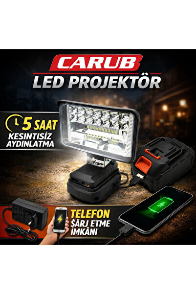 Carub Kamp Tipi Şarjlı ve Taşınabilir + Powerbank Led Projektör Aydınlatma + 2 Yıl Garantili